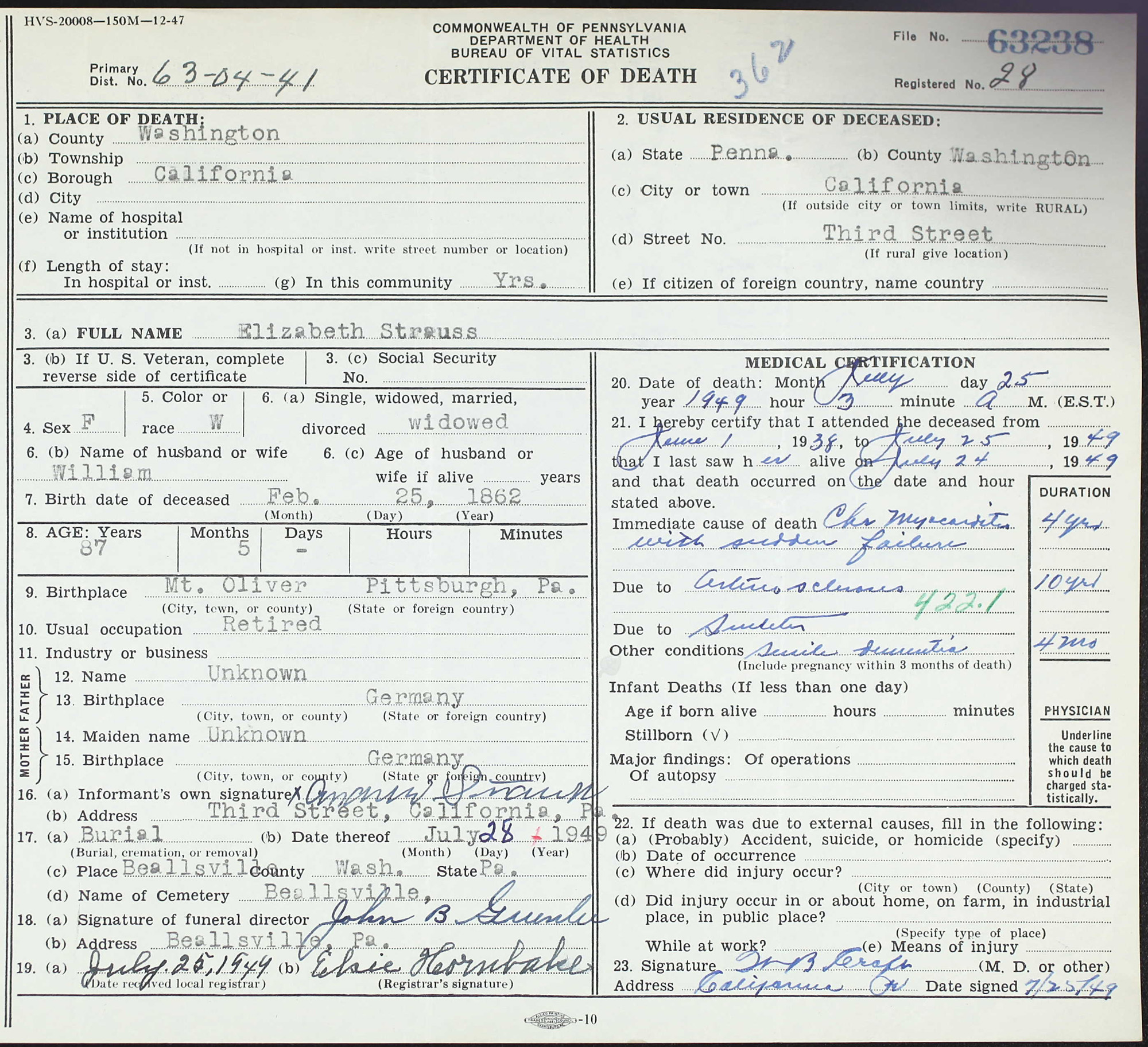 death certificate